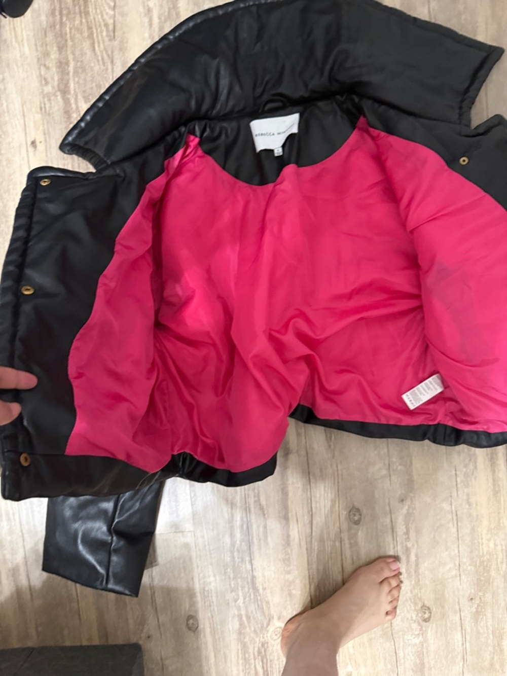 Rebecca Minkoff Black Cropped Faux-Leather Puffer Jacket - Picture 3 of 3
